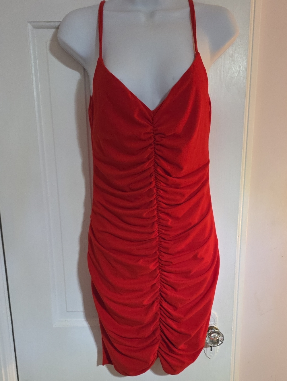 SHEIN Red Ruched Spaghetti Strap Mini Dress